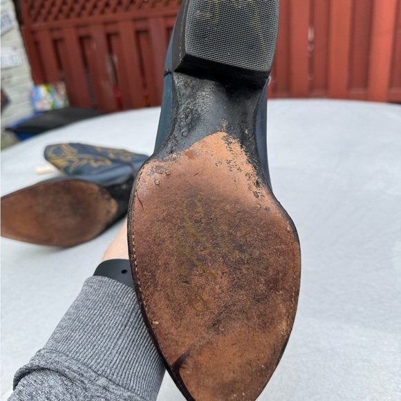 Blue Western Cowboy Boots with Yellow Stitching - Picture 5 of 7